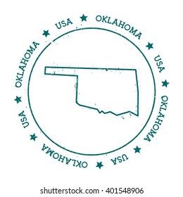 Oklahoma vector map. Retro vintage insignia with US state map. Distressed visa stamp with Oklahoma text wrapped around a circle and stars. USA state map vector illustration.