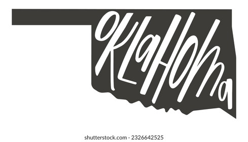 Oklahoma. Vector silhouette state. Oklahoma map with text script. Oklahoma shape state map for poster, t-shirt, tee, souvenir. Vector outline Isolated illustratuon on a white background.