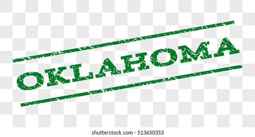 Oklahoma watermark stamp. Text caption between parallel lines with grunge design style. Rubber seal stamp with unclean texture. Vector green color ink imprint on a chess transparent background.