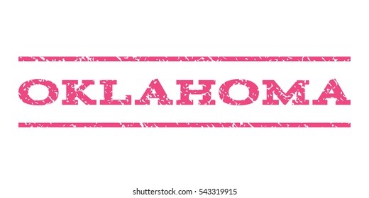 Oklahoma watermark stamp. Text caption between horizontal parallel lines with grunge design style. Rubber seal stamp with scratched texture. Vector pink color ink imprint on a white background.