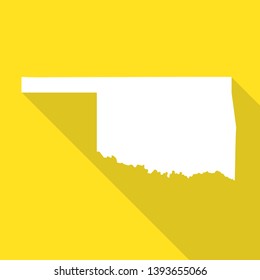 Oklahoma white map,border flat simple style with long shadow on yellow background.