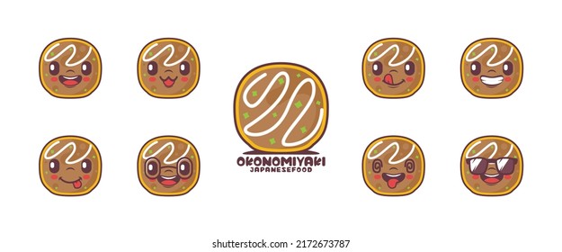 Okonomiyaki cartoon. Japanese food vector illustration. icon, emoticons, cartoons. isolated on a white background