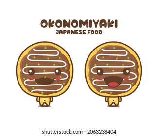 okonomiyaki cartoon mascot illustration, traditional Japanese food, isolated on white background