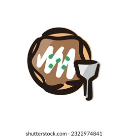 Okonomiyaki - Japanese food icon (Hand-drawn line, colored version)