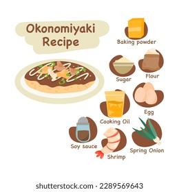 okonomiyaki japanese food illustration recipe concept
