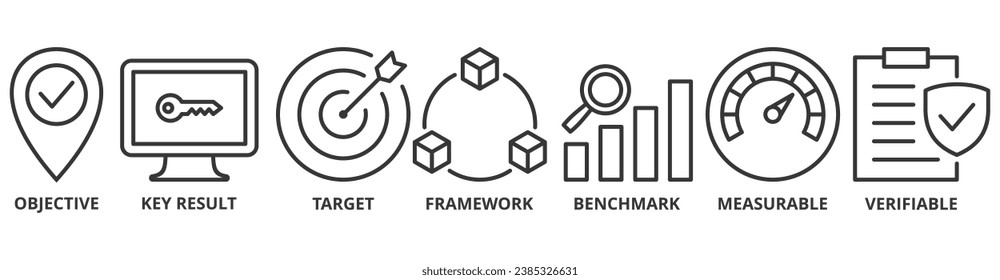 OKR banner web icon vector illustration concept for objectives and key results with icon of objective, key results, target, framework, benchmark, measurable, and verifiable