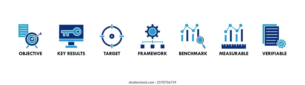 OKR banner web icon vector illustration concept for objectives and key results with icon of objective, key results, target, framework, benchmark, measurable, and verifiable