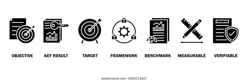 OKR banner web icon vector illustration concept for objectives and key results with icon of objective, key results, target, framework, benchmark, measurable, and verifiable