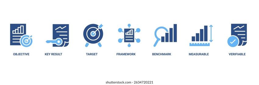 OKR banner web icon vector illustration concept for objectives and key results with icon of objective, key results, target, framework, benchmark, measurable, and verifiable