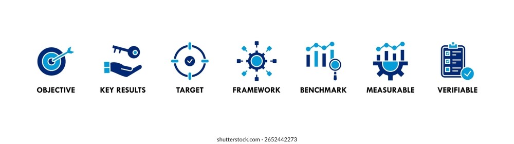 OKR banner web icon vector illustration concept for objectives and key results with icon of objective, key results, target, framework, benchmark, measurable, and verifiable