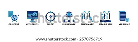 OKR banner web icon vector illustration concept for objectives and key results with icon of objective, key results, target, framework, benchmark, measurable, and verifiable
