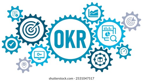 OKR concept banner web icons. vector illustration concept . with icons of objective, key result, target, framework, benchmark, measurable, verifiable, on white background.