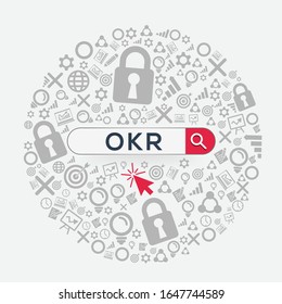 OKR mean (objective key result) Word written in search bar,Vector illustration.