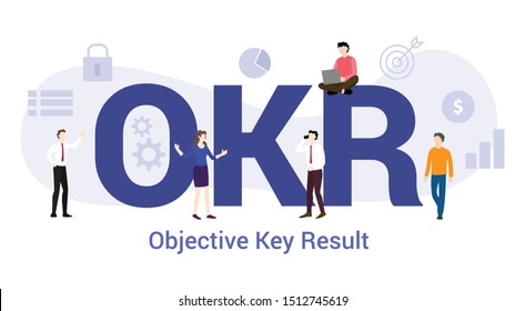 Okr Objective Key Result Concept With Big Word Or Text And Team People With Modern Flat Style - Vector