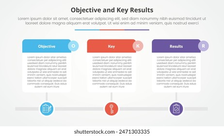 OKR objectives and key results framework infographic concept for slide presentation with big table on timeline style horizontal with 3 point list with flat style vector