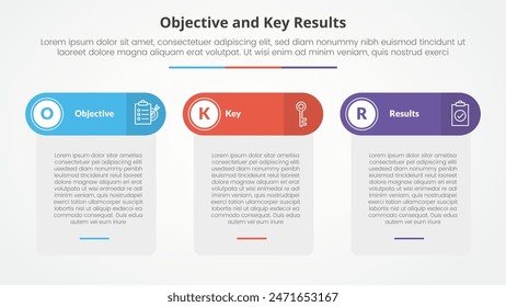 OKR objectives and key results framework infographic concept for slide presentation with table box and round header with 3 point list with flat style vector