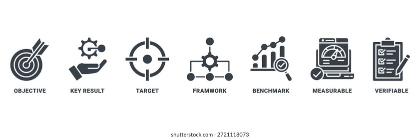 OKR (objetives key results) ícone definir conceito de vetor com ícone de objetivo, principais resultados, alvo, estrutura, benchmark, mensurável, verificável