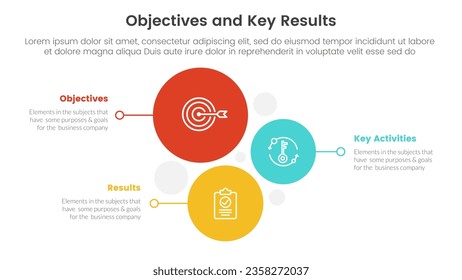 okr objectives and key results infographic 3 point stage template with vertical circle direction concept for slide presentation