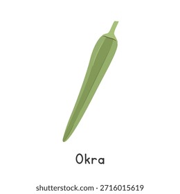 Okra Flat Cartoon Vector Illustration Isolated on White Background