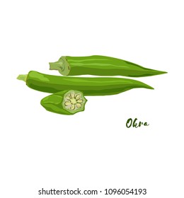 Okra. Flat design. Vector illustration. 