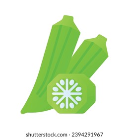 Okra, Okura Okazu, ladyfinger, bamia or Bhindi, Fresh green vegetable, asian cooking ingredient, vector design