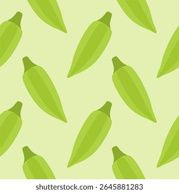 Okra seamless pattern flat design vector illustration. organic vegetables seamless pattern, natural healthy vector green food
