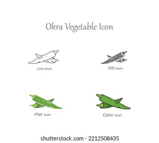 Okra Vegetable Line, Fill, Flat and Color Icon fresh, natural, Organic, healthy, nutrition, vegetarian food vector Icon set Illustration