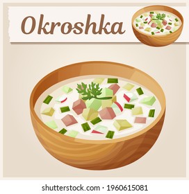 Okroshka bowl vector icon. Russian cold soup cartoon illustration