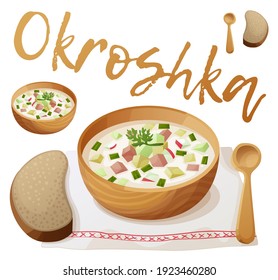 Okroshka vector icon isolated on white backround. Russian cold soup cartoon illustration
