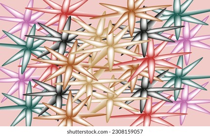 Oktagram abstract design for gift wrapping paper and for background template with pink, red, green, black, yellow and brown background colors