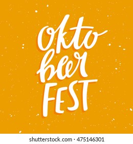 Oktobeerfest Poster Concept. Vector Hand Drawn Illustration. White Lettering on Yellow Beer Background. Modern Design Idea for Oktoberfest Banners and Posters.