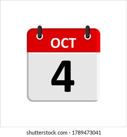 Icono del calendario del 4 de octubre. Icono de calendario con fondo blanco. Estilo plano. Fecha, día y mes