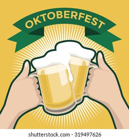 Oktober Beer Festival with two hands toasting glasses of beer