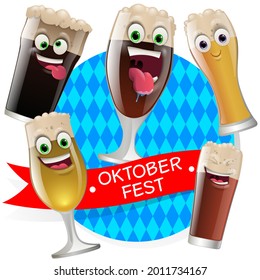 oktober fest beer faces masks with mouth and eyes of aliens emoticon