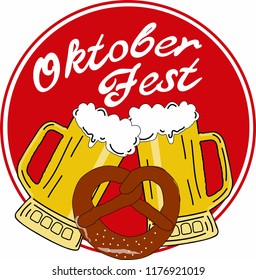 Oktober Fest Beer Festival German Bretzel Red İllustration Vector Hand Draw 