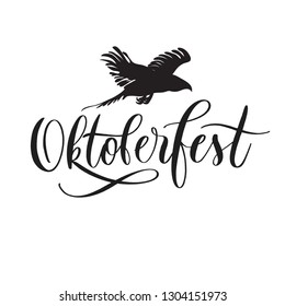 Oktober fest beer festival typography lettering emblem with eagle. Hand crafted design elements for prints posters advertising. Vector vintage illustration.