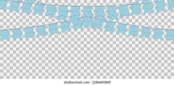 Oktober fest flags in realistic style for template presentation. Decoration and invitation covering. Bavarian checkered blue flag in transparent background. Vector illustration concept