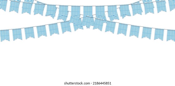 Oktober fest flags in realistic style for template presentation. Decoration and invitation covering. Bavarian checkered blue flag on white background. Vector illustration concept