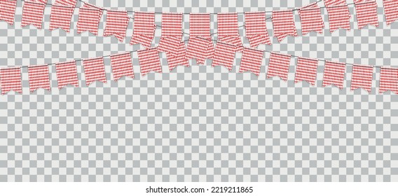 Oktober fest flags in realistic style for template presentation. Decoration and invitation covering. Bavarian checkered blue flag in transparent background. Vector illustration concept