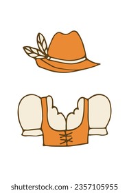 oktober fest girl clothing attributes. national sundress and hat. festive outfit. vector illustration