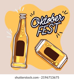 oktober fest lettering with bottle and can