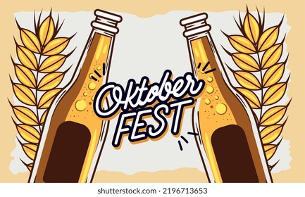 oktober fest lettering with bottles