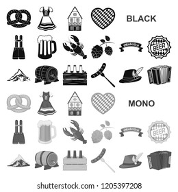 Oktober festival in Munich black icons in set collection for design.Tradition and fun vector symbol stock web illustration.