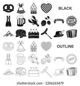 Oktober festival in Munich black icons in set collection for design.Tradition and fun vector symbol stock web illustration.