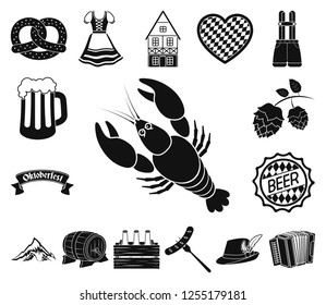 Oktober festival in Munich black icons in set collection for design.Tradition and fun vector symbol stock web illustration.