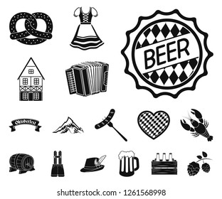 Oktober festival in Munich black icons in set collection for design.Tradition and fun vector symbol stock web illustration.