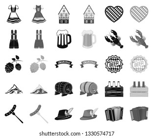 Oktober festival in Munich black,monochrome icons in set collection for design.Tradition and fun vector symbol stock web illustration.