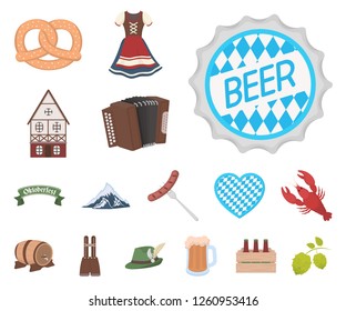 Oktober festival in Munich cartoon icons in set collection for design.Tradition and fun vector symbol stock web illustration.