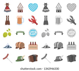 Oktober festival in Munich cartoon,mono icons in set collection for design.Tradition and fun vector symbol stock web illustration.