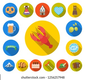 Oktober festival in Munich flat icons in set collection for design.Tradition and fun vector symbol stock web illustration.